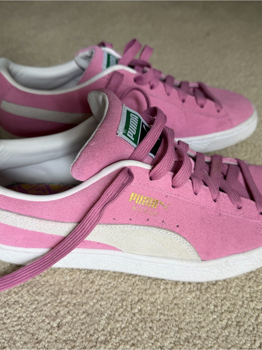 Puma Pink Suede Women's Sneakers with White Stripe